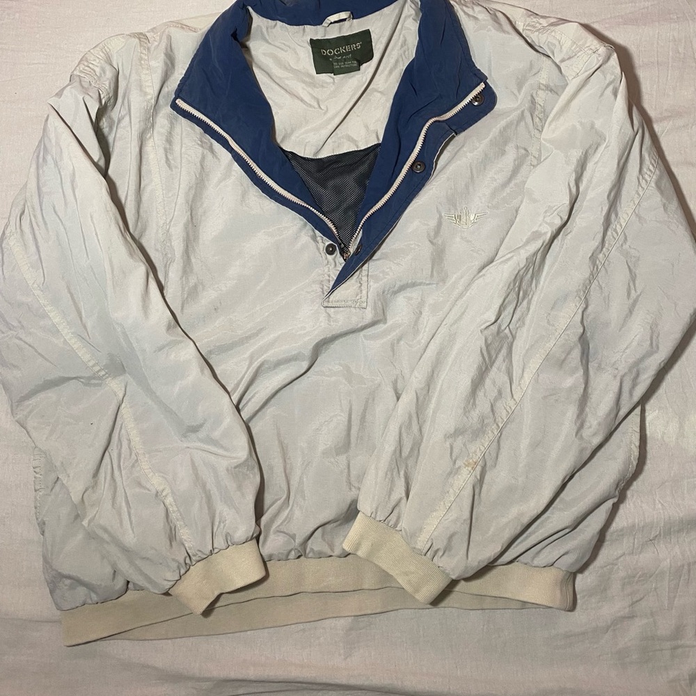 Dockers Men's Light Gray and Navy Windbreaker